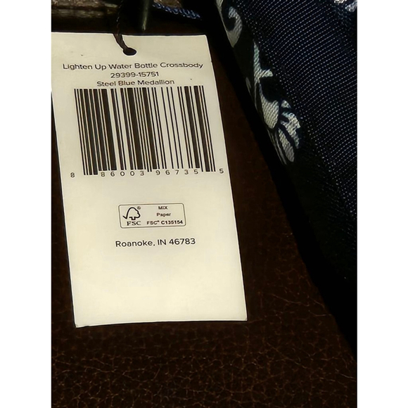 Vera Bradley Women Blue and White Lighten Up Water Bottle Crossbody - Picture 9 of 11